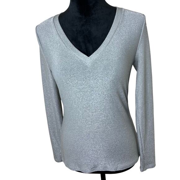 White House Black Market Tops - White House Black Market Silver Sparkle Knit Top Size XS